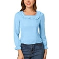 thumbnail image 5 of Allegra K Women's Elegant Ruffle Square Neck Puff Long Sleeve Chiffon Blouse, 5 of 6