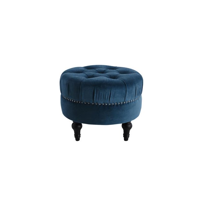 Ottoman Rond Capitonné Accents Clous Satin Turquoise