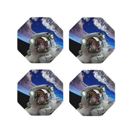 

Fuzoiu Astronaut in Outer Space Print Leather Coasters Set Drink Coasters Set of 4 for Tabletop Protection Durable PVC Coasters Home Décor and Housewarming Gift-Octagon