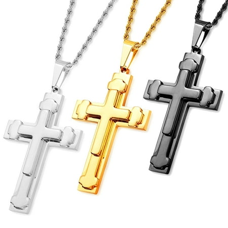- West Coast Jewelry Stainless Steel Triple Layered Cross Pendant