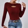 thumbnail image 2 of cfhntfmh Sweaters for Women Fashion Fall Clothes Cutout Tops Long Sleeve Ribbed Slim Fitted Shirts Going Otu Tees（Wine,Large), 2 of 7