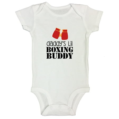 - Boys Funny Onesie “Daddy Lil Boxing Buddy” Fighting MMA UFC Kids Shirt - Funny Threadz Kids 0-3 Months, White