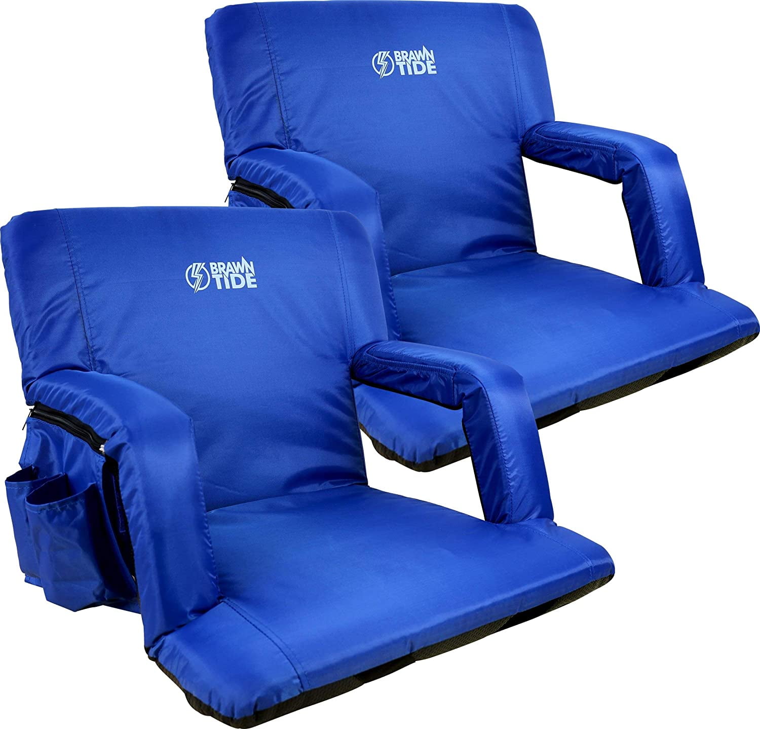 Thick Padding 4 Pockets Camping Comfy Cushion Beaches Reclining Back Concerts BRAWNTIDE Stadium Seat with Back Support 2 Pack Ideal Stadium Chair for Sporting Events 