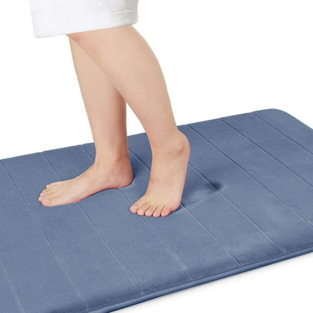 LAICAIW Memory Foam Bath Mat Large Size, 36.2 x 24 Inches,Soft and Comfortable, Super Water Absorption, Non-Slip, Thick, Machine Wash, Easier to Dry for Bathroom Floor Rug, Denim Blue