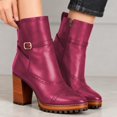 thumbnail image 4 of XYD Women Round Toe Perforated Ankle Boots Lug Sole Wooden Block Heel Buckled Strap Platform Side Zip Booties Casual Shoes Size 6 Magenta, 4 of 4