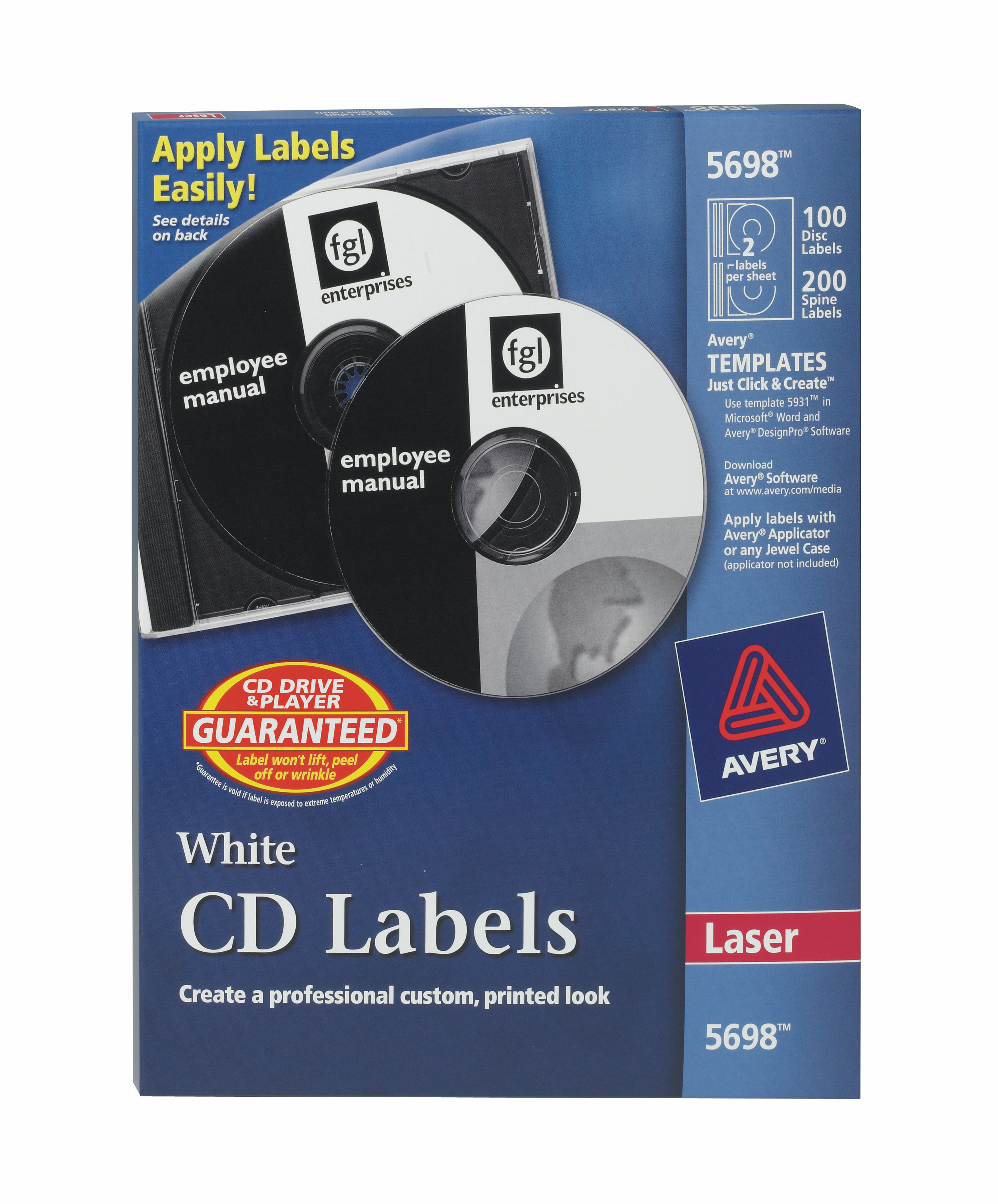 Avery CD Labels 100 Disc Labels And 200 Spine Labels 5698 Walmart