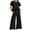 Black, variant on Women's Summer 2 Piece Outfits Short Sleeve Round Neck Crop Basic Top Cropped Wide Leg Pants Matching Set Tracksuit Army Green XXL
