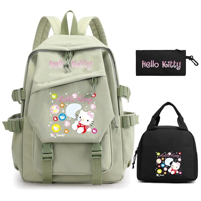3Pcs/set Hello Kitty Anime Backpack for Girl Boy Children Lunch Bags Student Teenager Bookbag Schoolbag Knapsack Women Rucksack