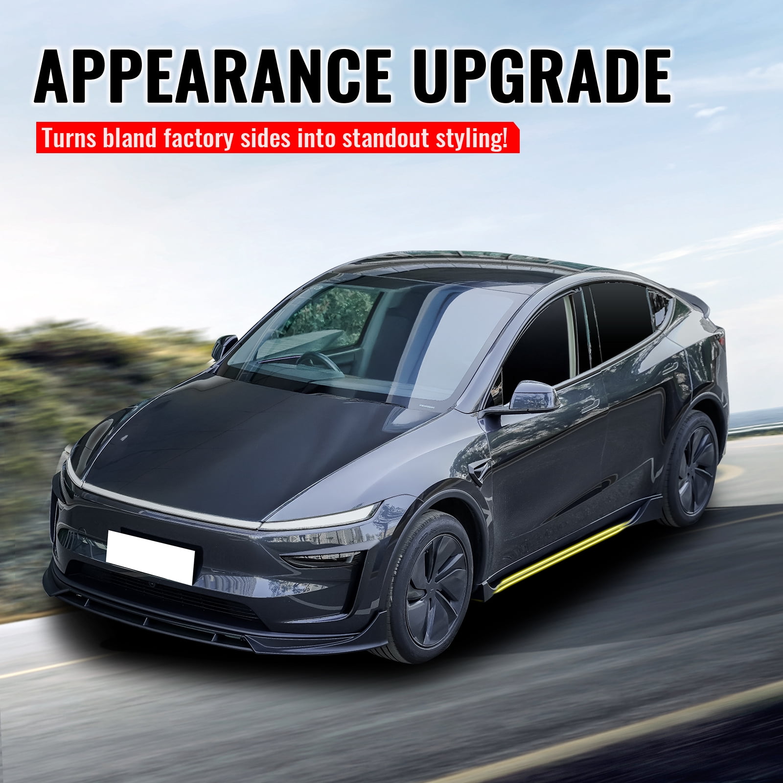 Ikon Motorsports Side Skirts Extension, Compatible with 2025-2026 Tesla Model Y Juniper, IKON Style ABS Plastic Gloss Black Rocker Panel Splitter Side Underbody Spoiler 2PC