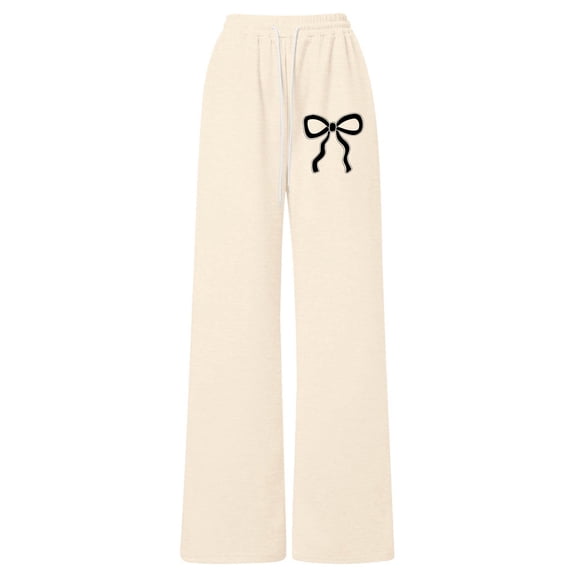 WOYY Girls Straight Leg Sweatpants Bowknot Print Casual Pants with Drawstring, Sizes 4-5T