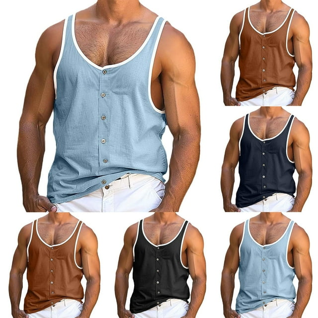 JDQJBZ Débardeurs Décontractés pour Hommes, Camisoles d'Été à Imprimé, Col Rond, Sans Manches, Hauts de Gym et d'Entraînement