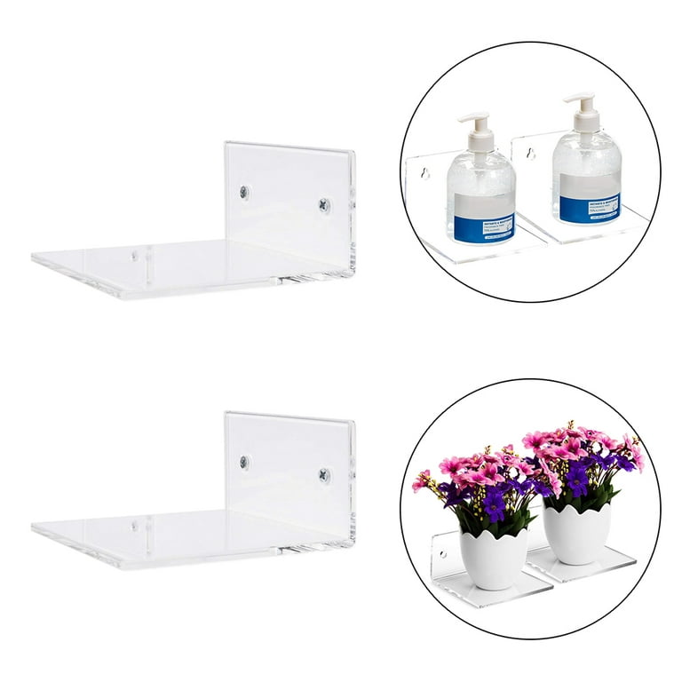 4 Pcs Acrylic Floating Shelves, Small Shelf for Wall No Nails Self Adhesive  Shelves Bedroom Display Floating Shelves for Photo, Alarm Clock, Plant 