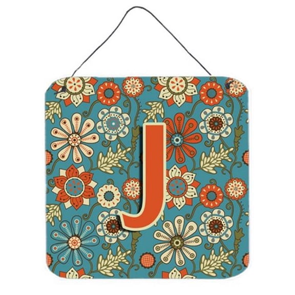 Letter J Flowers Retro Blue Wall and Door Hanging Prints