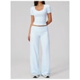 thumbnail image 3 of PISONIC Women Two Piece Workout Sets Short Sleeve T-Shirt Matching Butt-lifting Flare Leggings Gym Yoga Outfits, 3 of 6