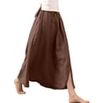 thumbnail image 5 of Women's Cotton Linen Midi Skirt Casual A Line Flowy Swing Elastic High Waist Midi Skirts Casual Beach Party Skirt Coffee L, 5 of 5