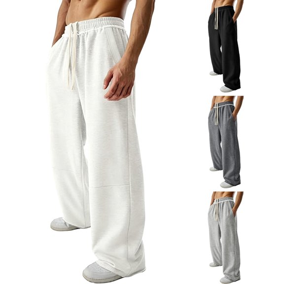Men's Lightweight Sweatpants Open Bottom Sweat Pants for Men Straight Leg Gym Sweatpants Lounge Pants Casual Lounge Joggers with Pockets Slacks Black L