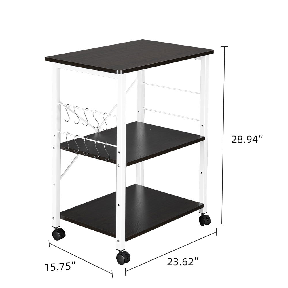 Lowestbest Stand Storage Cart, Rack 3-Tier Kitchen Utility, Rack Microwave Stand Rolling Kitchen Storage Cart, Brown