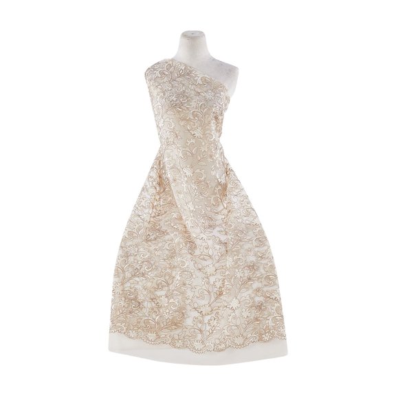 Zelouf Soo Floral Corded Embroidery Lace  , Sewing, DIY, Crafts Fabric by the Yard, Enchanted Taupe, 3 Yard