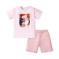 thumbnail image 2 of Odeerbi 2-8 Años Niñas Trajes de Verano Camisetas de Manga Corta de Algodón Dobladillo Crudo Pantalones Cortos Conjunto de Dos Piezas Suelto, 2 of 9