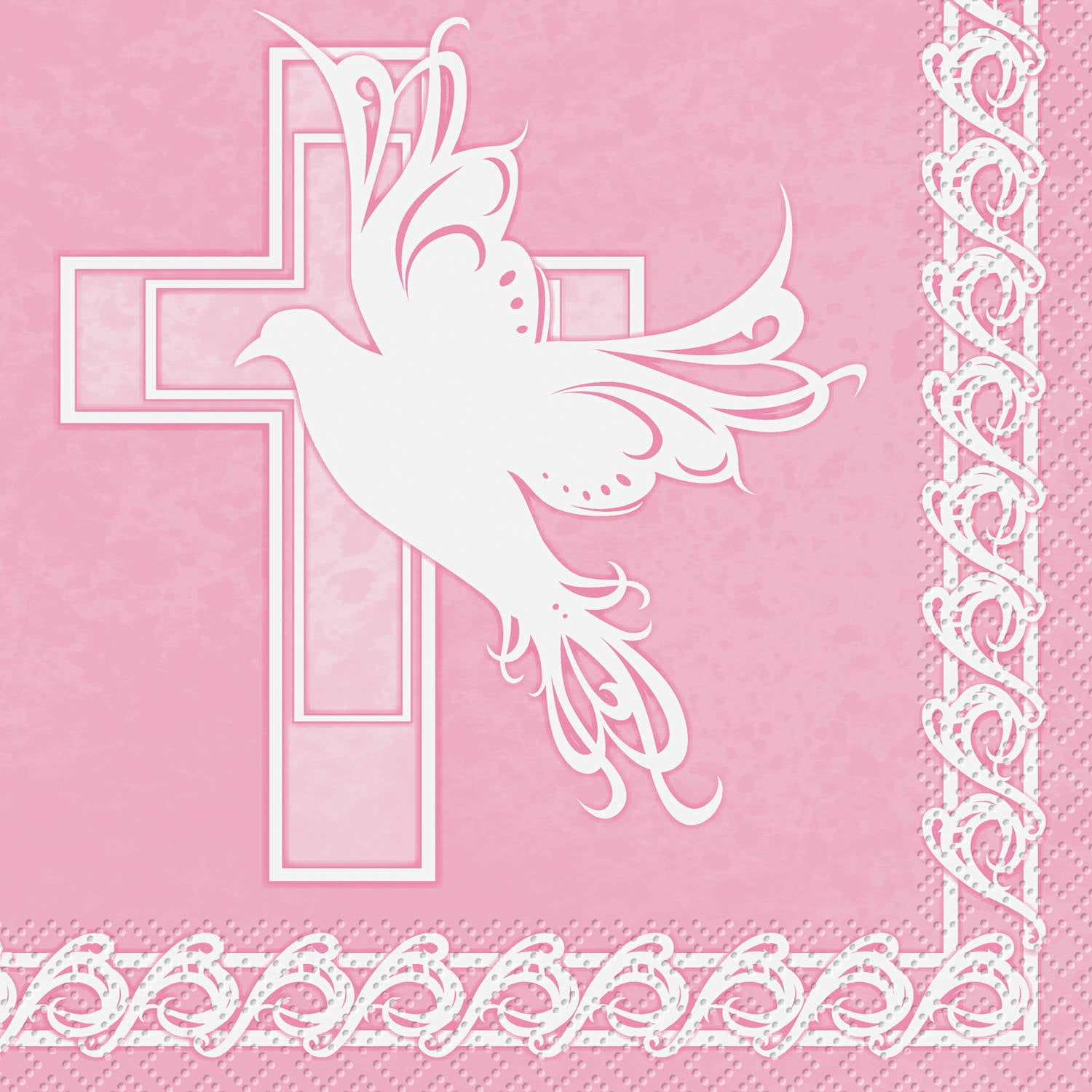 Pink Dove Cross 16 Ct Lunch Napkins Baptism Christening Communion Party