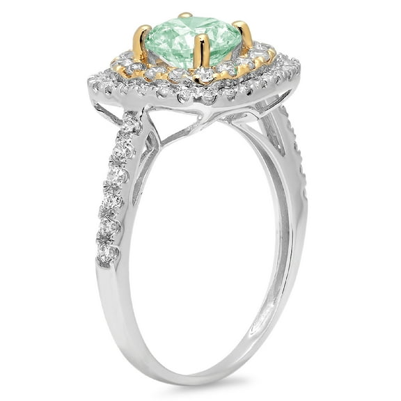 1.615 ct Round Cut Simulated Green Diamond Halo Engagement Ring for Women in 18K White/Yellow Gold