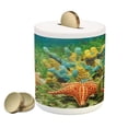 thumbnail image 1 of Starfish Piggy Bank, Underwater Marine Life with Colorful Sponges and Starfish Surrounded by Seagrass, Ceramic Coin Bank Money Box for Cash Saving, 3.6" X 3.2", Multicolor, by Ambesonne, 1 of 4