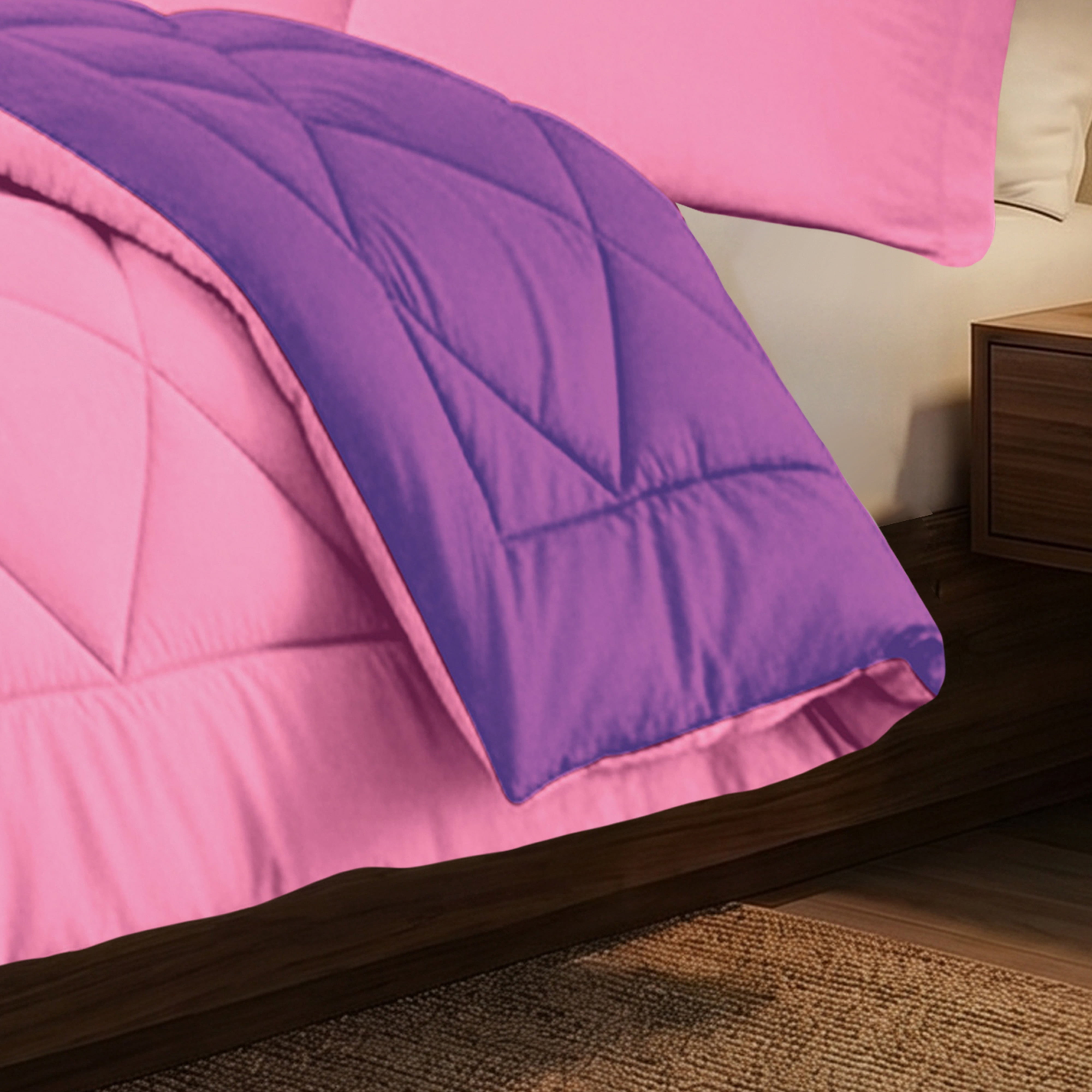 Elegant Comfort Reversible Down Alternative Comforter Set, Soft Microfiber All-Season Bedding, Lightweight Wrinkle & Fade Resistant Comforter, Full/Queen, Pink/Purple