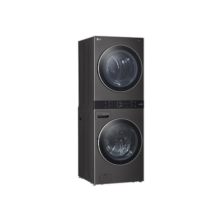 LG - 4.5 Cu. Ft. HE Smart Front Load Washer and 7.4 Cu. Ft. Gas Dryer WashTower with Steam and Built-In Intelligence - Black Steel