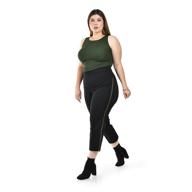 Pantalon Capri con cierre Roman Fashion /Tallas Extras, 7250 (Negro) negro 42