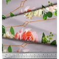 thumbnail image 3 of Soimoi Pink Cotton Duck Fabric Leaves & Ranunculus Floral Printed Craft Fabric by the Yard 58 Inch Wide, 3 of 3