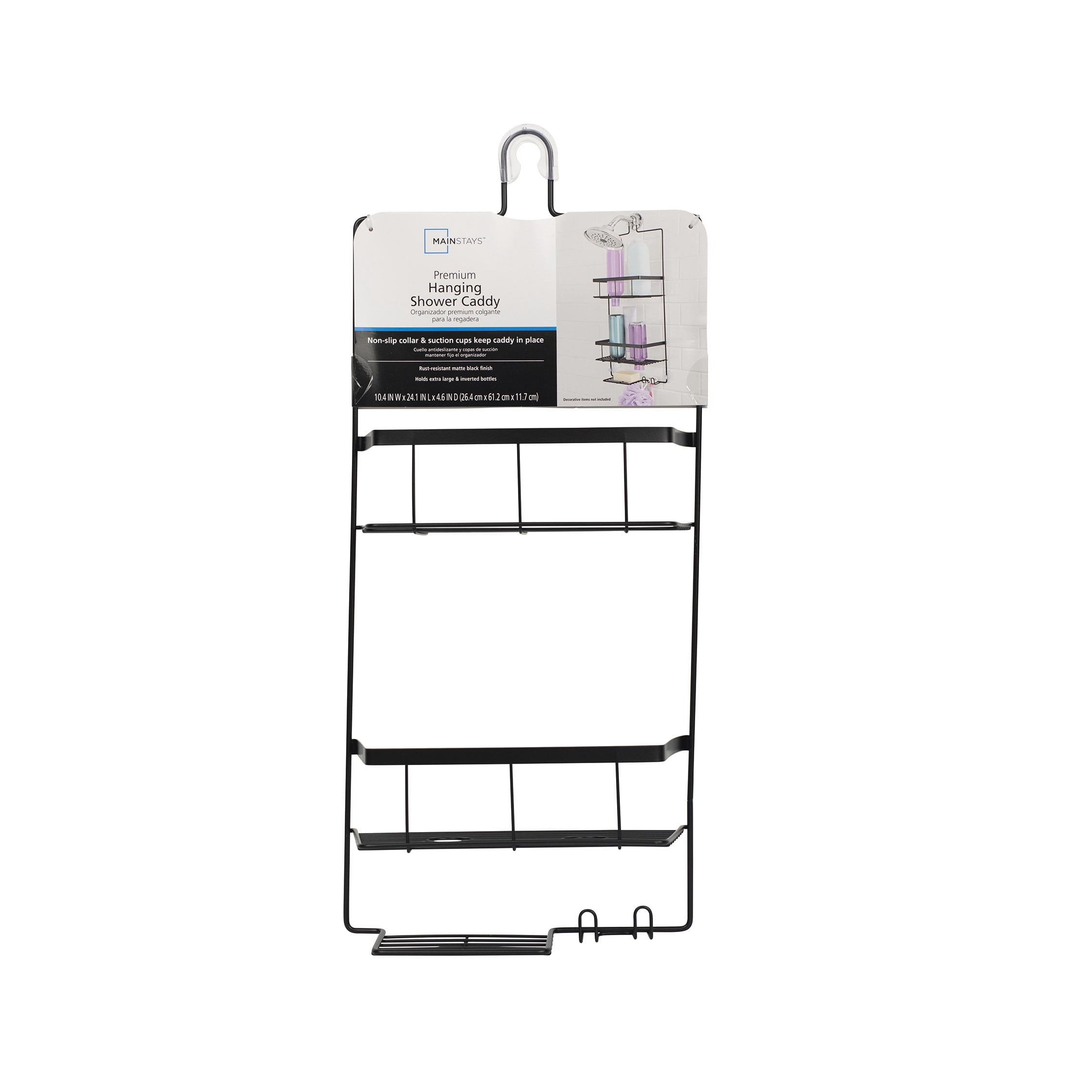 Mainstays Premium Matte Black Hanging Shower Caddy with 2 Shelves and Soap Tray