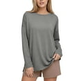 thumbnail image 6 of YODETEY Women Oversized Long Sleeve Basic Crewneck Tee, Womens Casual Fit Tops Shirts, Women's Plus Gray,Size S, 6 of 8