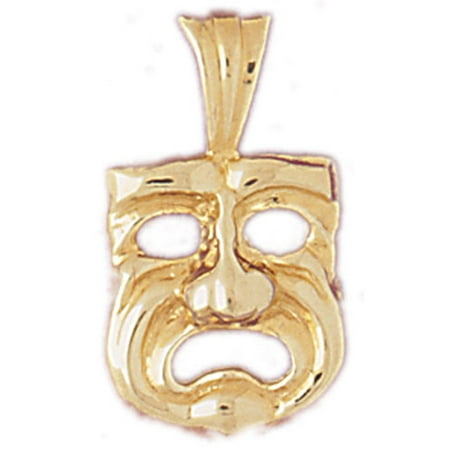 14K Yellow Gold Drama Mask, Cry Later Pendant - 23 mm