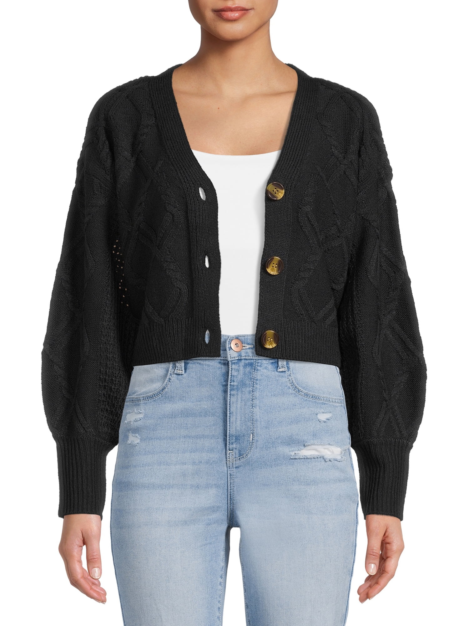 V-Neck Cable Cardigan - Walmart 
