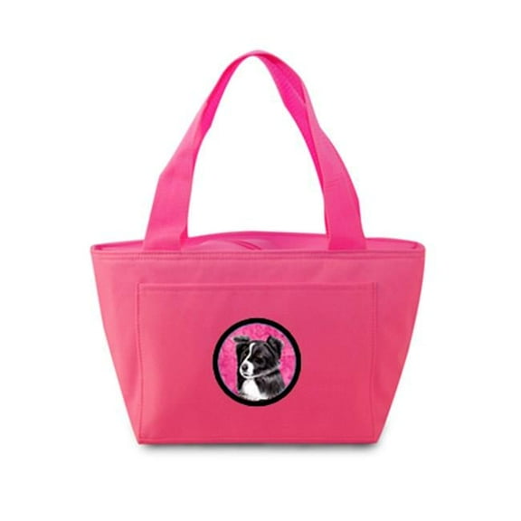 Carolines Treasures SC9138PK-8808 15 x 7 in. Border Collie Zippered Insulated School Washable and Stylish Lunch Bag Cooler- Pink