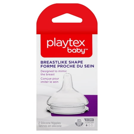 Playtex Baby Breastlike Silicone Baby Bottle Nipples, Slow Flow, 2