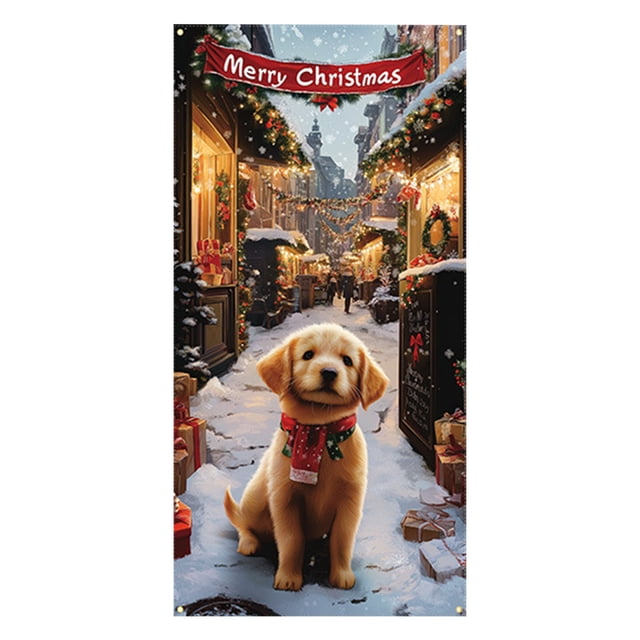 Housse de Porte de Noël avec Motifs de Chiens, Bannière des Fêtes, Décoration Suspendue pour Porte d'Entrée pour Affichage Festif Intérieur Extérieur, Rideau Réutilisable et Léger à Thème d'Animaux pour Déco d'Hiver à la Maison