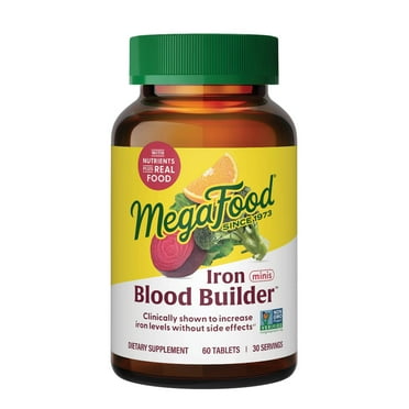 MegaFood Blood Builder Minis - Iron Supplement for Women with Vitamin C, B12 - 30 Servings