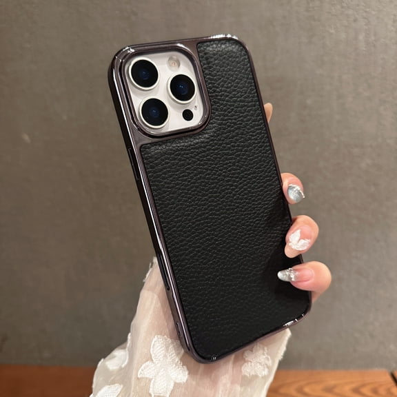 for iPhone 12 Pro Max Ultra Slim Drop Protective Case, Luxury Plating PC PU Leather Anti-Scratch Shockproof Anti-Slip Lightweight Girls Women Phone Case Cover for iPhone 12 Pro Max, Black