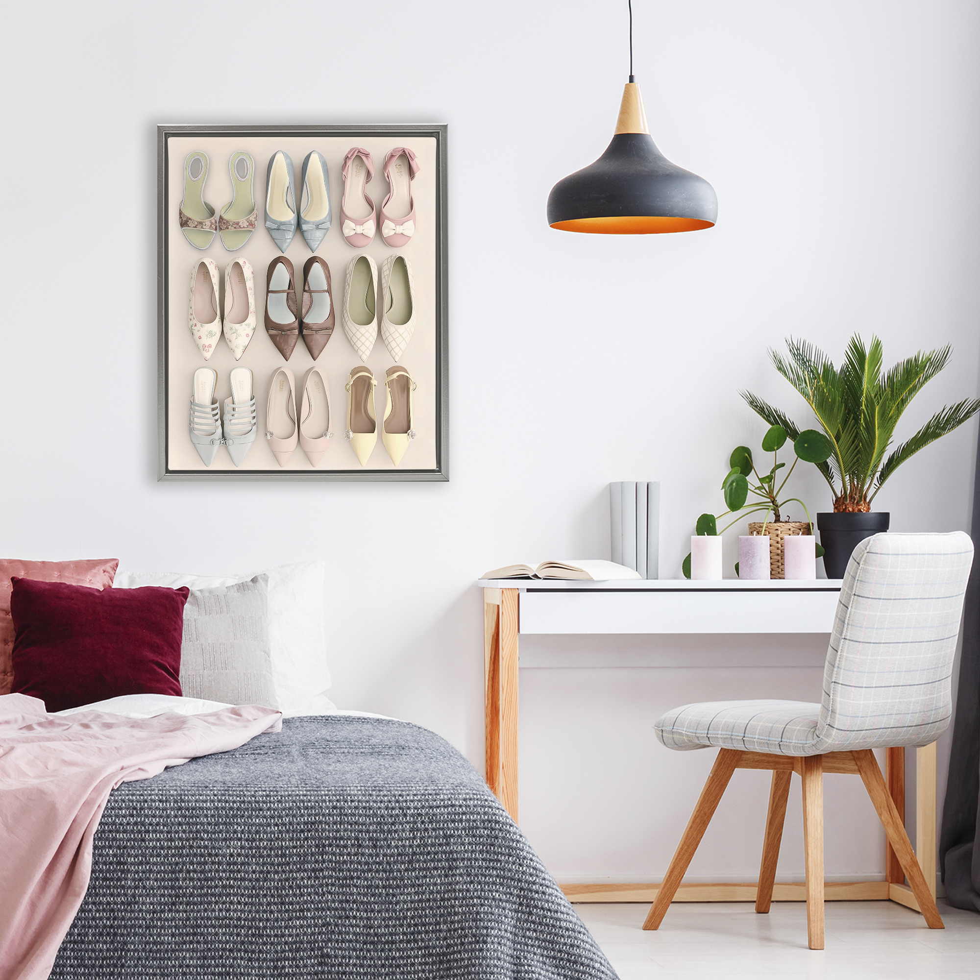 Beatrice's Closet Shoes Gray Framed Floater Canvas Wall Art, design by Annabelle Hall