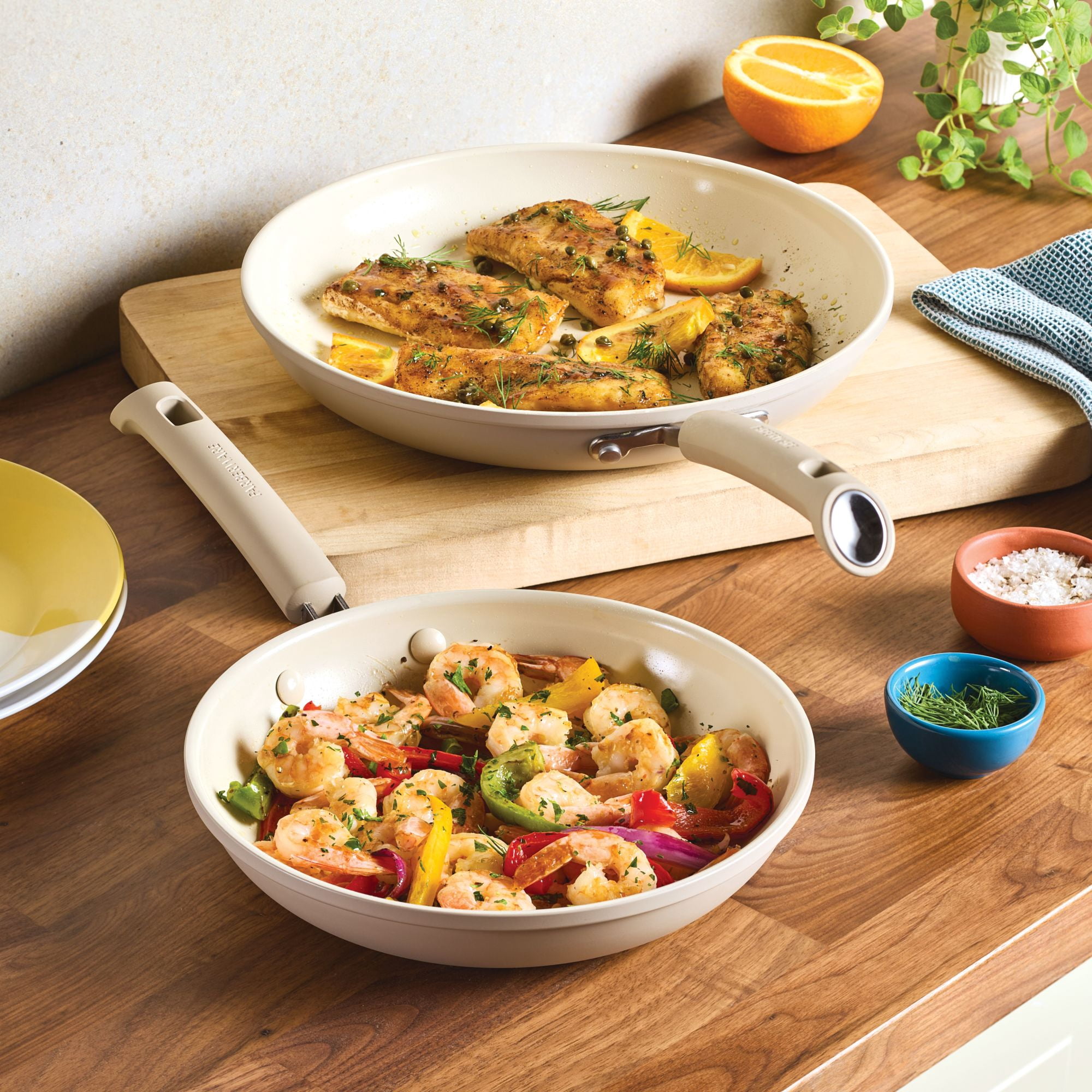 Farberware TrueCook Ceramic Plus Induction Frying Pan Set, 10 and 12.25-Inch, Taupe