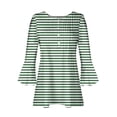 thumbnail image 4 of YUGYXL 3/4 Bell Sleeve Shirts for Women Lounge Henley Tshirts Ruffle Flowing Striped Soft Comfy Blouse Ladies Button V Neck Tunics Fit Tops Holiday Tees, 4 of 5