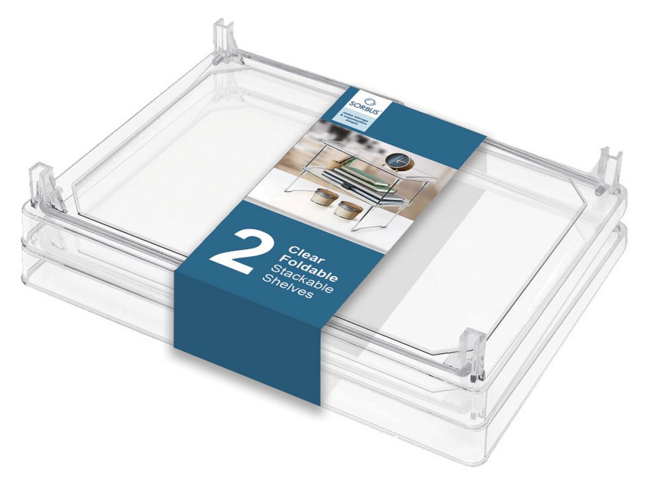 Sorbus Stackable Shelves for Cabinets & Countertop - Storage Shelf Organizer Stand Racks- Foldable Two Shelves, Clear Plastic/Metal