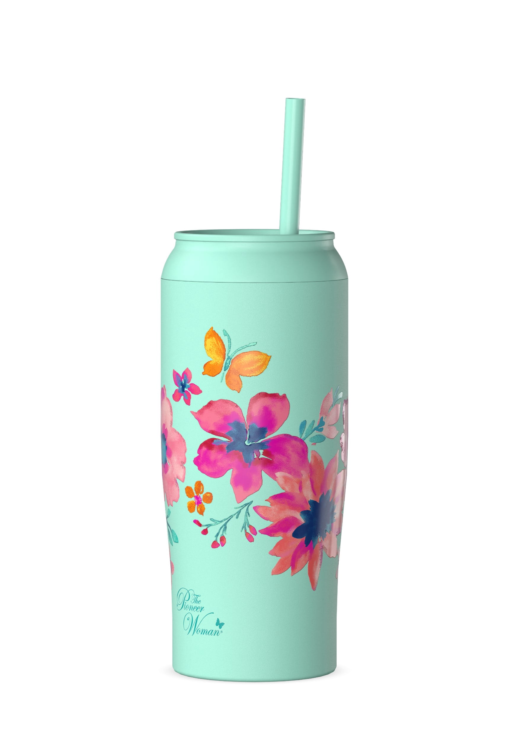 (2 pack) The Pioneer Woman 17oz Fresh Floral Stainless Steel Cooler Tumbler, Teal