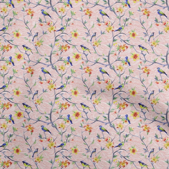 oneOone Cotton Flex Light Pink Fabric Floral Flower With Bird Quilting Supplies Print Sewing Fabric By The Yard 40 Inch Wide