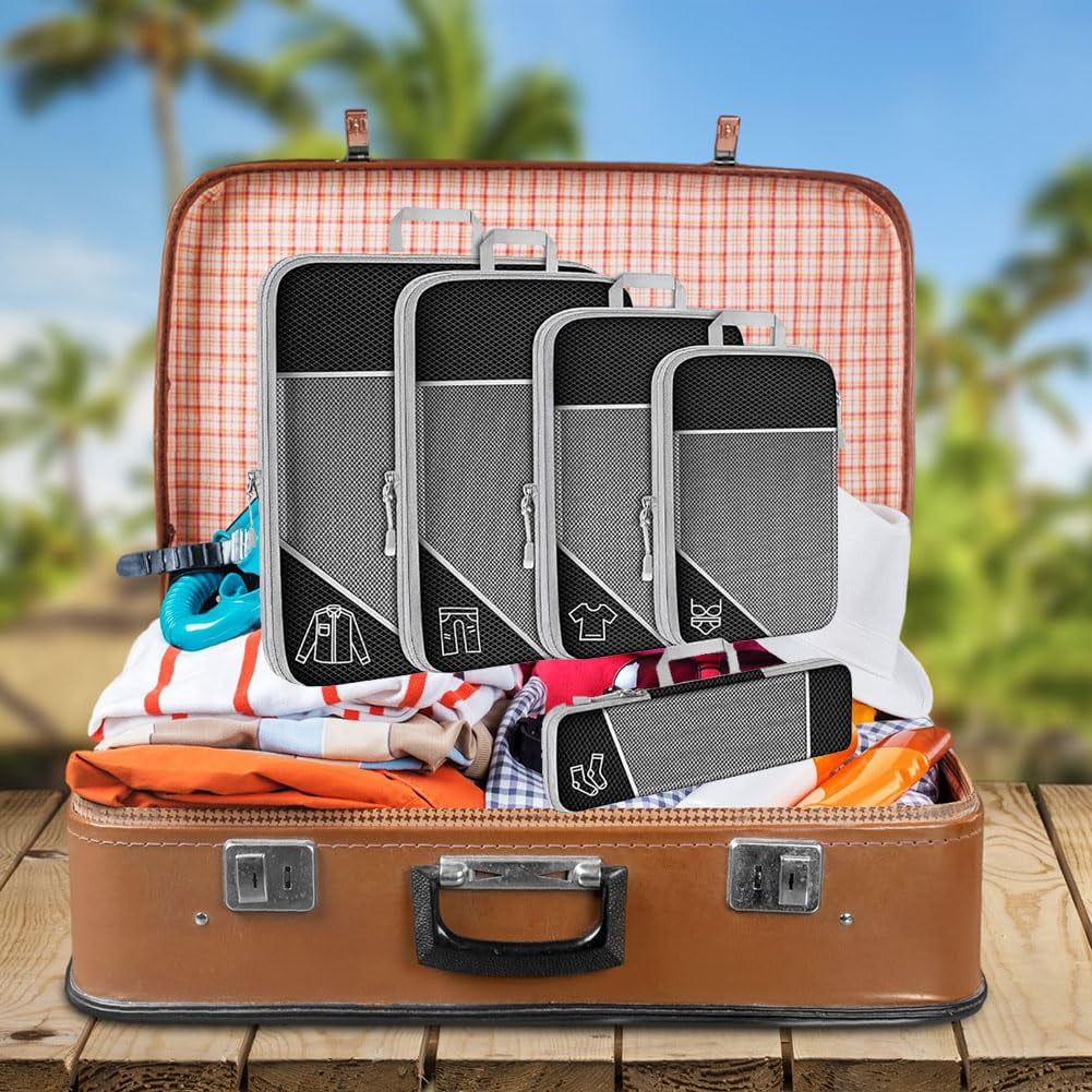 EastVita 5 Pack Packing Cubes For Travel, Ultralight Suitcase Organizer Bags Set Expandable Luggage Travel Bags With Double Zipper