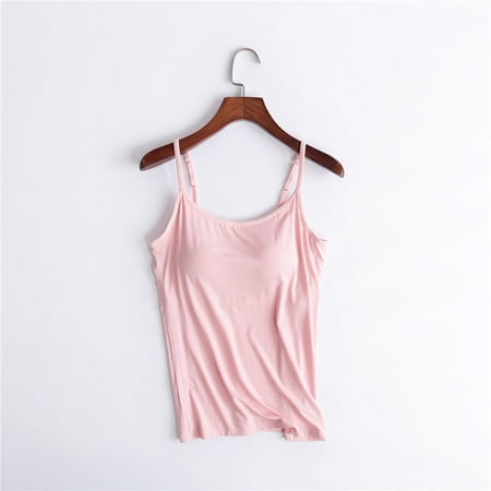 Womens Tops With Chest Pads One Camisole Thin Straps Underwear Sports Bottoming Shirt Tank Top for Women Plus Size Tops for Women Pink Modal 2XL