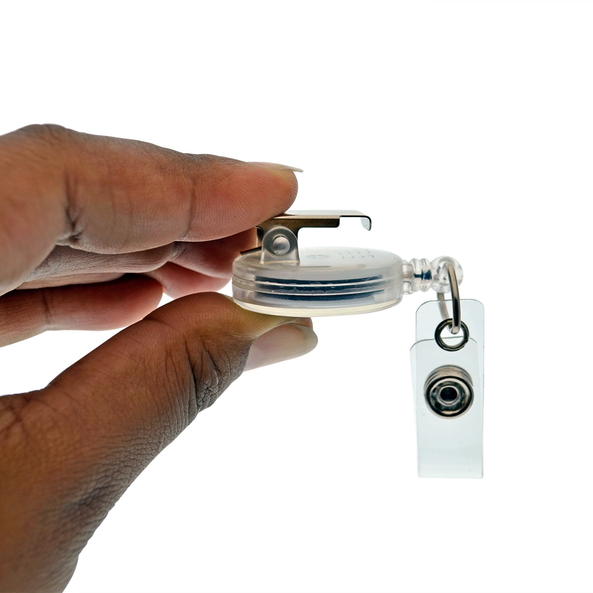 Bulk 100 Pack - Translucent Clear Badge Reels with Extra Tight Pinch Alligator Clip (Non-Swivel Bulldog Clamp) - Retractable I'D Card Holders for Office Employee, Nurse by Specialist ID