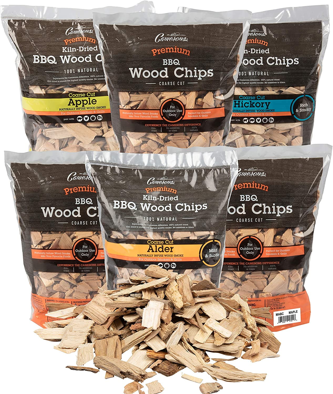 Camerons Products Wood Smoker Chips, 6 Pack 2 lb. Bag, 260 cu. in