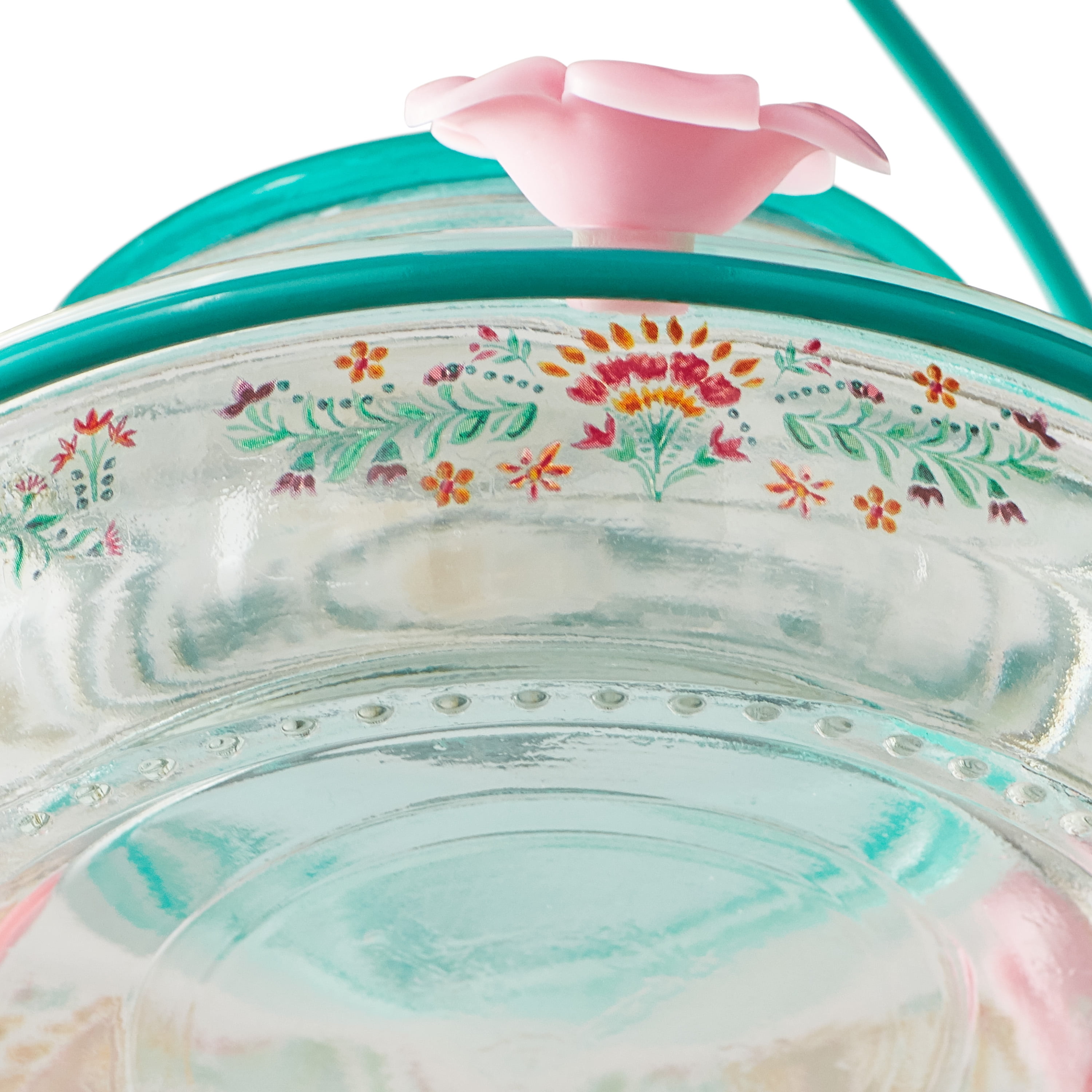 The Pioneer Woman Folk Geo Glass Decorative Top-Fill Hummingbird Feeder 13 oz, Blue Pink